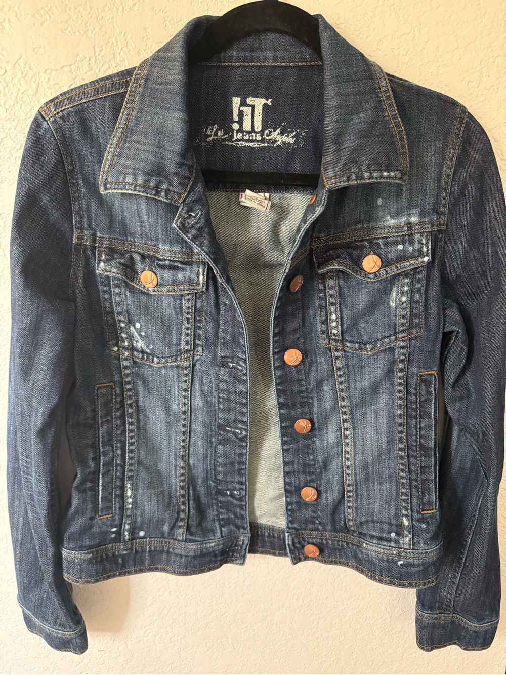 !IT Jeans Y2K distressed dark wash fitted denim jacket size M Vintage Inspired